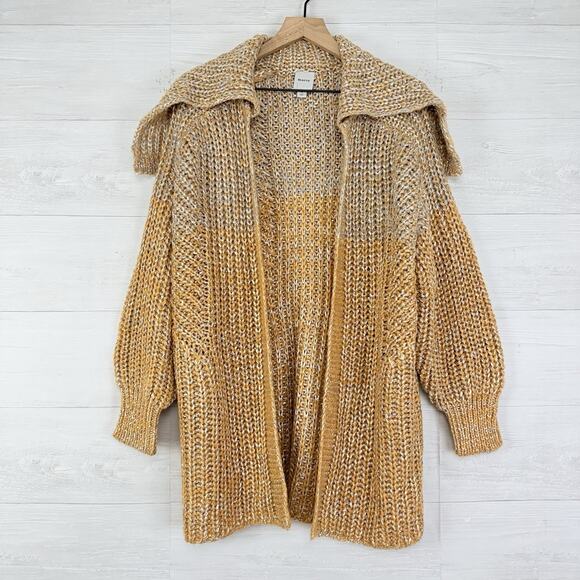 Anthropologie Maeve Oversized Collar Cardigan Sweater M Gold Shimmer Holiday NWT - Picture 2 of 16